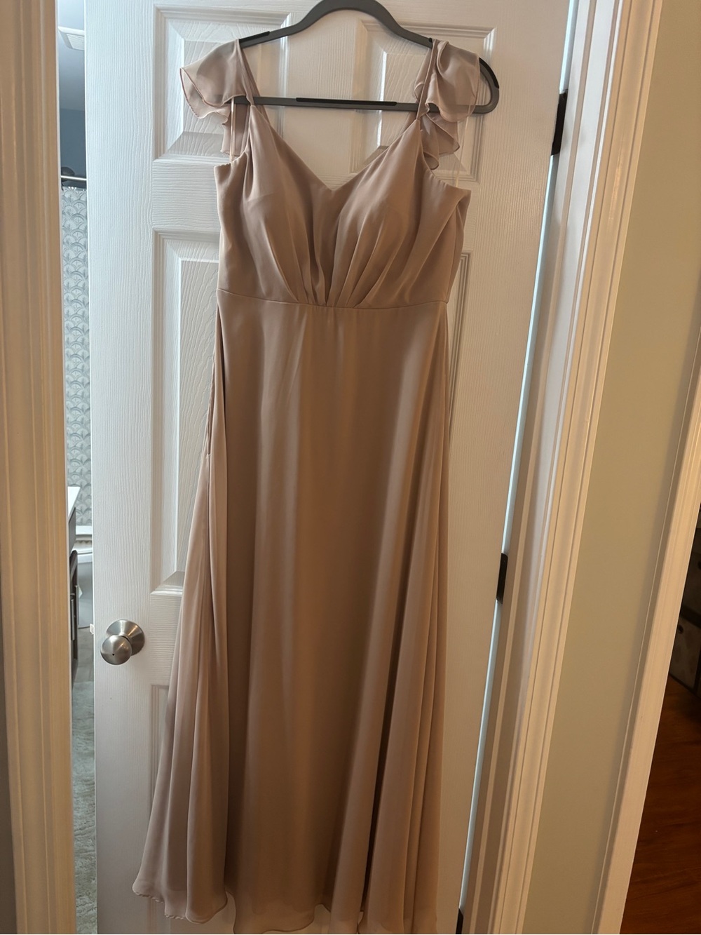 Birdy Grey Taupe Chiffon Maxi Dress with Ruffled Straps